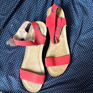 Plakton Red Suede Wedge Sandals